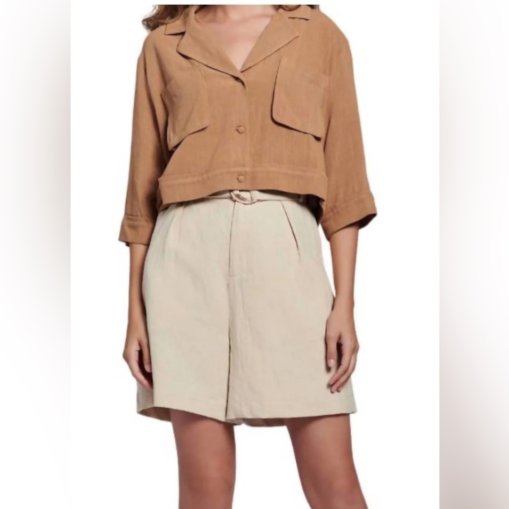Lost + Wander 3/4 sleeve button up shirt in macaroon, size 2X, V-neck